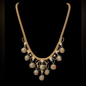 Juliana  delizza elster Murano Glass Floral Beads On Gold Mesh Chain necklace